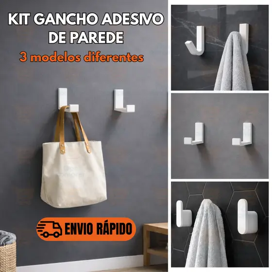 Kit 2 3 E 4 Gancho Pendurador Adesivo Branco Sem Furo Multiuso Bolsa Toalha Banheiro Multiuso