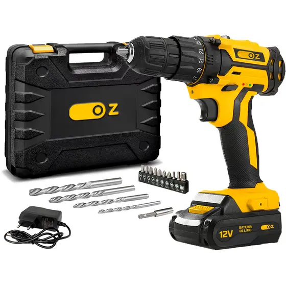 Parafusadeira Furadeira Profissional Sem Fio A Bateria 12v 10mm 3/8 Com Maleta Brocas Bits Pb3200k Oz