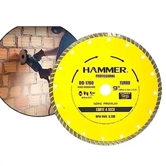 Disco Diamantado Turbo Hammer Dd-1700 Corte A Seco 9 Cor Amarelo