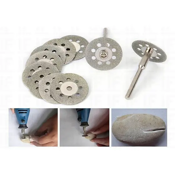 Kit Disco Serra Diamantada 10 Peças Para Micro Retifica Com 2 Hastes