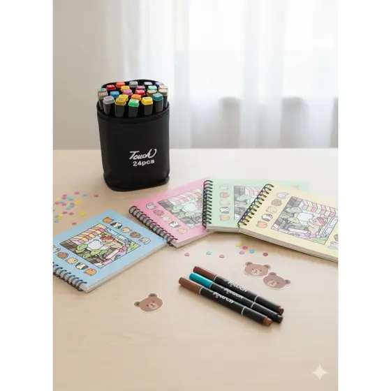 Kit de caneta touch 24 peças + livro de colorir