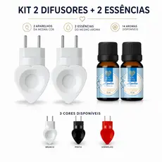 Kit 2 Difusor Elétrico Bivolt Formato de Coração + 2 Essências 10 ml - Escolha o Aroma