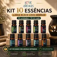 Kit 10 Essências Aromáticas 10ml Love Aromas Linha Black Para Difusor e Velas