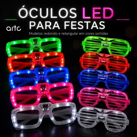 Kit  6 - 12 Óculos Neon Colorido Festas Casamento Raves Balada