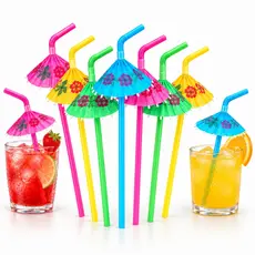 Kit 40/120 Unidades - Canudo Guarda Chuva Descartável Para Drink Festa Coquetel Decorativo