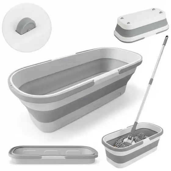 Balde Multiuso Dobrável Retrátil  Retangular Silicone Com Rodinhas