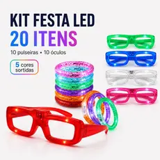 Kit 20 Itens Festa Neon -  Pulseiras + Óculos De Led Casamento Aniversário Balada