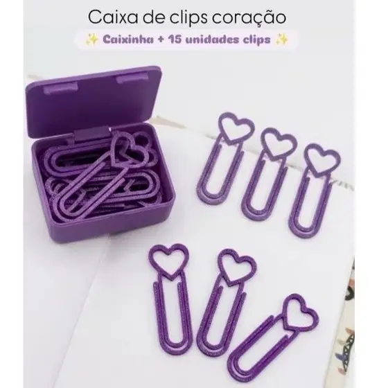Mini caixa com clips de papel personalizado com coração impressão 3D