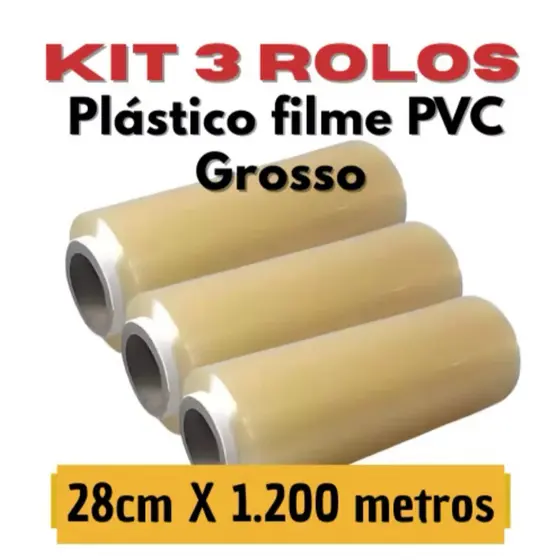 Kit de Bobina Plastico De Filme Pvc 28cm X 400 METROS ESTICAVEL