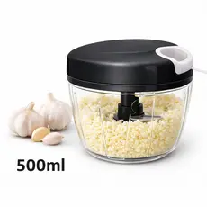 Triturador de Alho Manual 500ml Cortador de Legumes 3 Lâminas Aço Inox