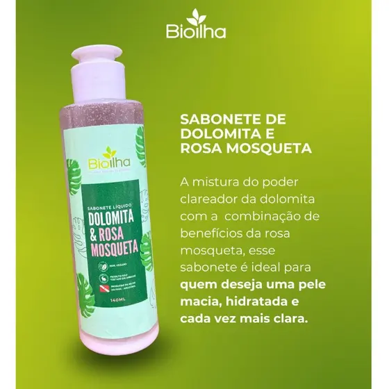 Bioilha Sabonete líquido Clareador de Dolomita e Rosa Mosqueta 140ml