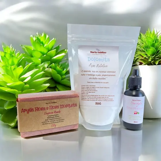 Oleo de Rosa Mosqueta Dolomita Sabonete de Argila Rosa Clareador Facial Melasma Manchas