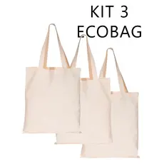 Kit 3 sacola  ECOBAG 32x38cm GRANDE ecológica  Lisa  - 100% algodão cru