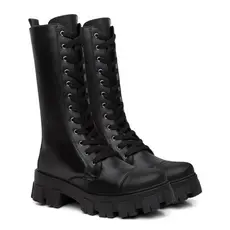 Bota Coturno Feminino Tratorado Cano Longo Alto Blogueira Militar