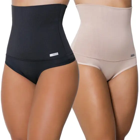 Kits Calcinha Cinta Cós Alto Modeladora Redutora Pós Parto