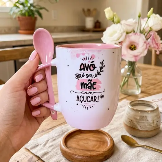 Caneca Avó é ser Mãe com Açúcar Presente Dia das Mães - COM COLHER
