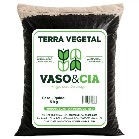 Terra Vegetal Orgânica Adubada 5 kg / 1.8 kg - Vasos Plantas Hortas Jardim Flores - Vaso e Cia