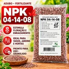 Adubo Fertilizante NPK 04-14-08 para Plantio, Flores e Frutas - 500g, 1kg, 2kg, 5kg
