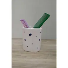 Porta Pentes de Porcelana , Porta Escovas , Porta Pincel de Maquiagem , Porta Treco Estrela Azul