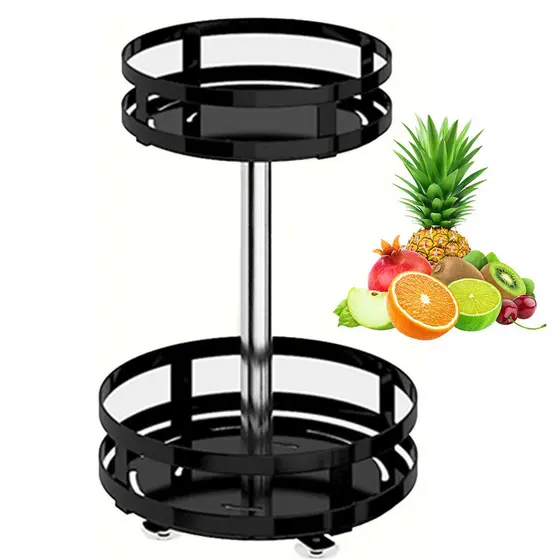 Fruteira Cesto Organizador 2 Andares Giratorio Prateleira Porta Condimento Vinho Azeite Mesa Bancada Resistente Multiuso