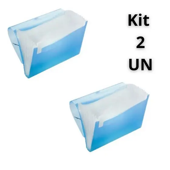 Kit 2 Pasta Sanfonada Média A5 Azul 31 Divisórias 19cm por 24cm Polibras e ACP Tamanho Duplicata