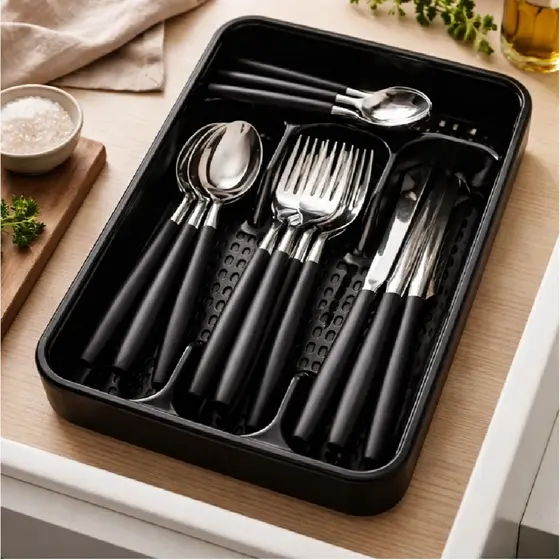 Bandeja / Porta Talheres Micromax 4 Divisórias Retangular Pt