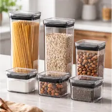 Conjunto 6 Potes Herméticos Acrílico Retangular Empilhável