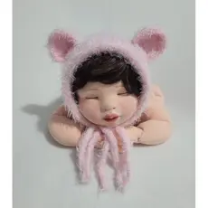 Touca Urso Peludinho Newborn em Tricô | Touca para Ensaio Fotográfico Bebê | Unissex