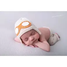 Touca Aviador Newborn em Tricô com Óculos em Feltro | Prop Fotografia Bebê