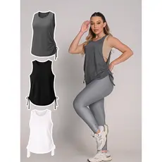 Regata Dry Fit Feminina Blusa Básica Estilosa Fitness Treino Academia Tapa Bumbum Amarração na Lateral