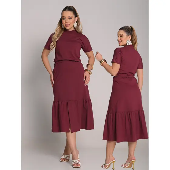 Conjuntos Feminino Gola Alta e Saia Midi Cristão Evangélica Algodão Qualidade Premium