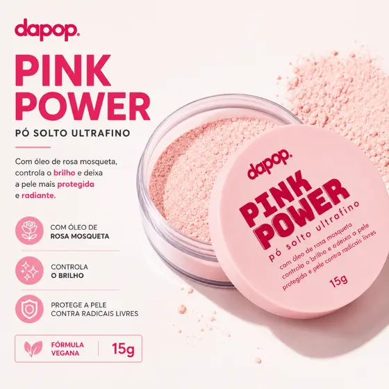 Pó Solto Facial Ultrafino Pink Powder Dapop Efeito Soft Focus Rosado Selante Matificante