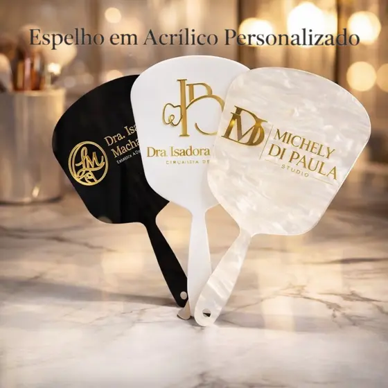 Espelho de Mão Personalizado em ACRILICO Espelhado Para Clínica Consultório Premium