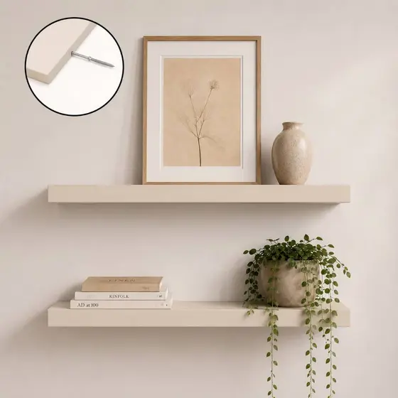 Prateleira Bege Areia 60x20 Grossa MDF 30mm Suporte Invisível