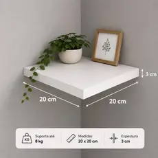 Prateleira de Canto Grossa 20x20 Madeira Branca 30mm MDF Suporte Invisível