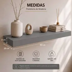 Prateleira Cinza 80x20 Grossa 30mm MDF Suporte Invisível