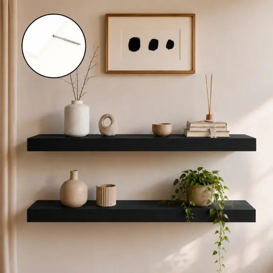 Prateleira Preta 80x20 Grossa 30mm MDF Suporte Invisível