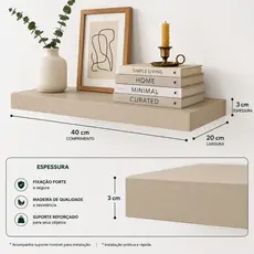 Prateleira Bege 40x20 Grossa 30mm MDF Suporte Invisível