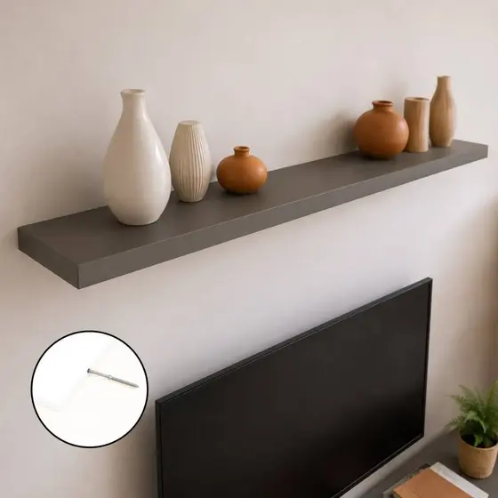 Prateleira Flutuante Cinza 120x20 cm MDF 15 mm Suporte Invisível