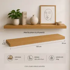 Prateleira Freijó 120x20 Grossa 30mm Suporte Invisível MDF