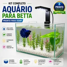 Aquário de Peixes 7L - Completo com Luminária Led - Decoração - Substrato - Ração e Condicionador