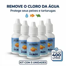 Kit 5 Condicionador Anticloro para Aquário 20ml- Heros - Para peixes ornamentais e tartaruga d'água