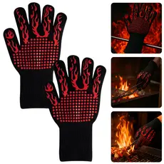 Kit Com 2 Luvas Anti Chamas Térmica Suporta 600°C Cozinha Churrasco Par Preta Antiderrapante