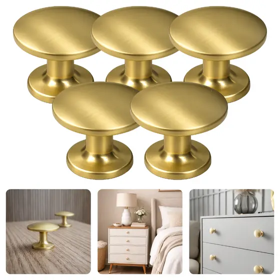 Kit Com 5 Puxadores 24mm Redondo Dourado Escovado Pequeno Elegante Móveis Armários Gaveteiros