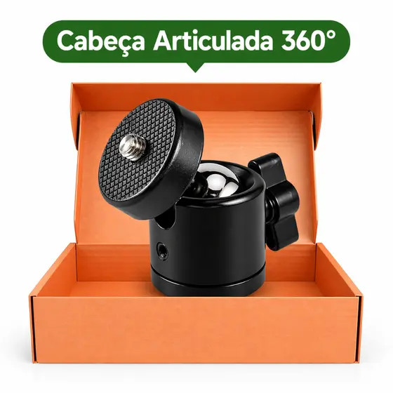 Cabeça Tripé Bola Mini Ballhead Rosca 1/4 360 90 Graus Suporte Câmera Ring Light Celular Com NF