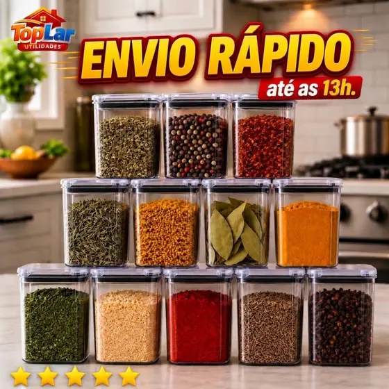 Pote Hermético 200ml kit com 1 - 8 -10 ou 12 potes para Temperos Condimentos Acrílico Transparente