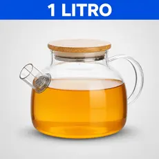 Chaleira de Vidro 1 Litro Coador Tampa de Bambu Premium Resistente a Calor De ir Fogo Bule Infusor