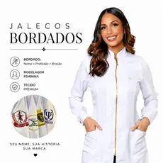 Jaleco Branco Bordado (Zíper) - Profissional da Saúde e Estética