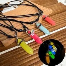 Colar fluorescente cristal pedra da lua, cordão que Brilha no escuro regulável prisma