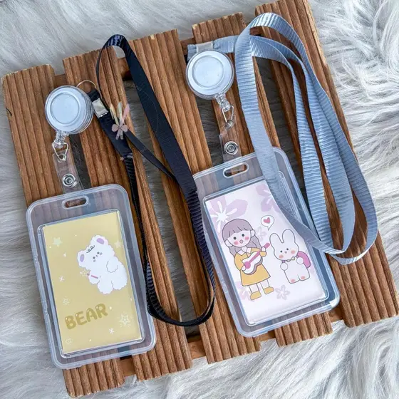 Conjunto de identificação photocard porta-crachá com cordão e roller clip liso cartão id empresarial
